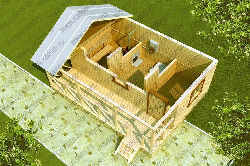 № 01-10. Баня 4,5 х 6,0 м с боковой террасой