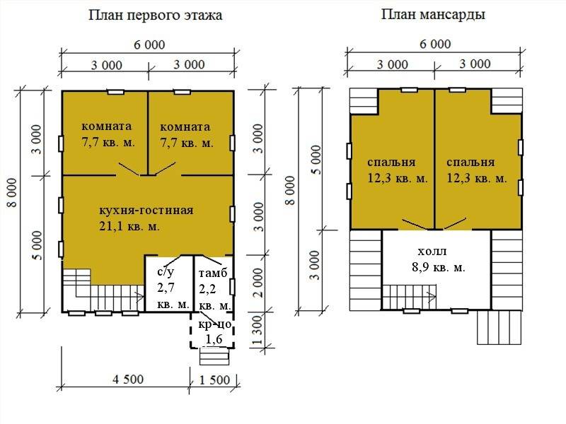 № 07-90. Каркасный дом 6х8 с крыльцом