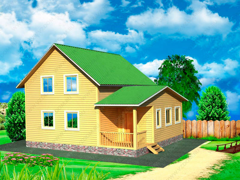 № 07-50. Каркасный дом 6х8 с флигелем 2,5 х 6 м