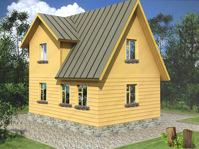 № 01-60. Дом из бруса 5х7 с третьим фронтоном