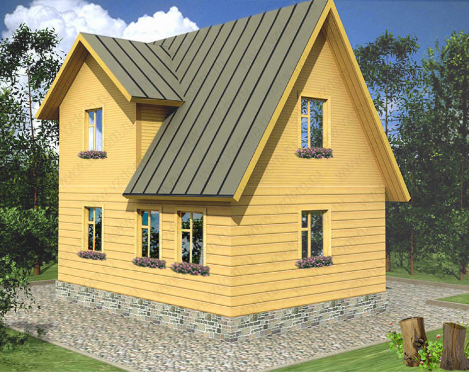 № 01-60. Дом из бруса 5х7 с третьим фронтоном