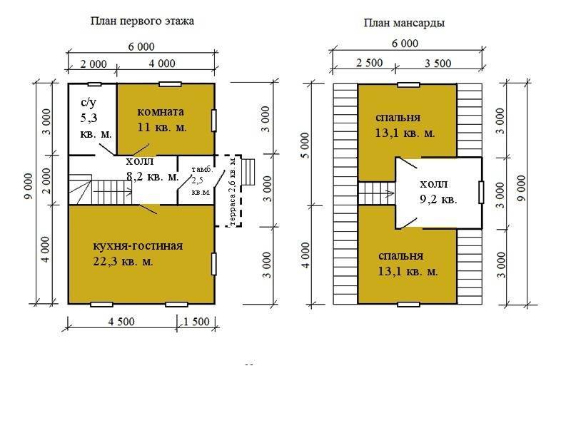 № 04-50. Дом из бруса 6х6 с верандой и крыльцом 3 х 6 м