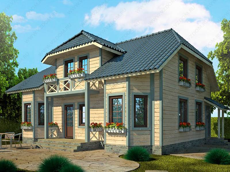 № 14-20. Дом из бруса 8х12 с двумя эркерами и балконом