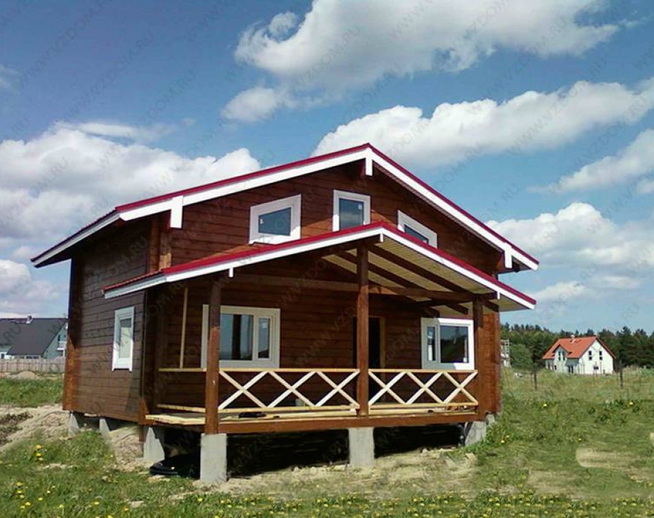 № 06-70. Дом из двойного бруса 6 х 8 м с террасой